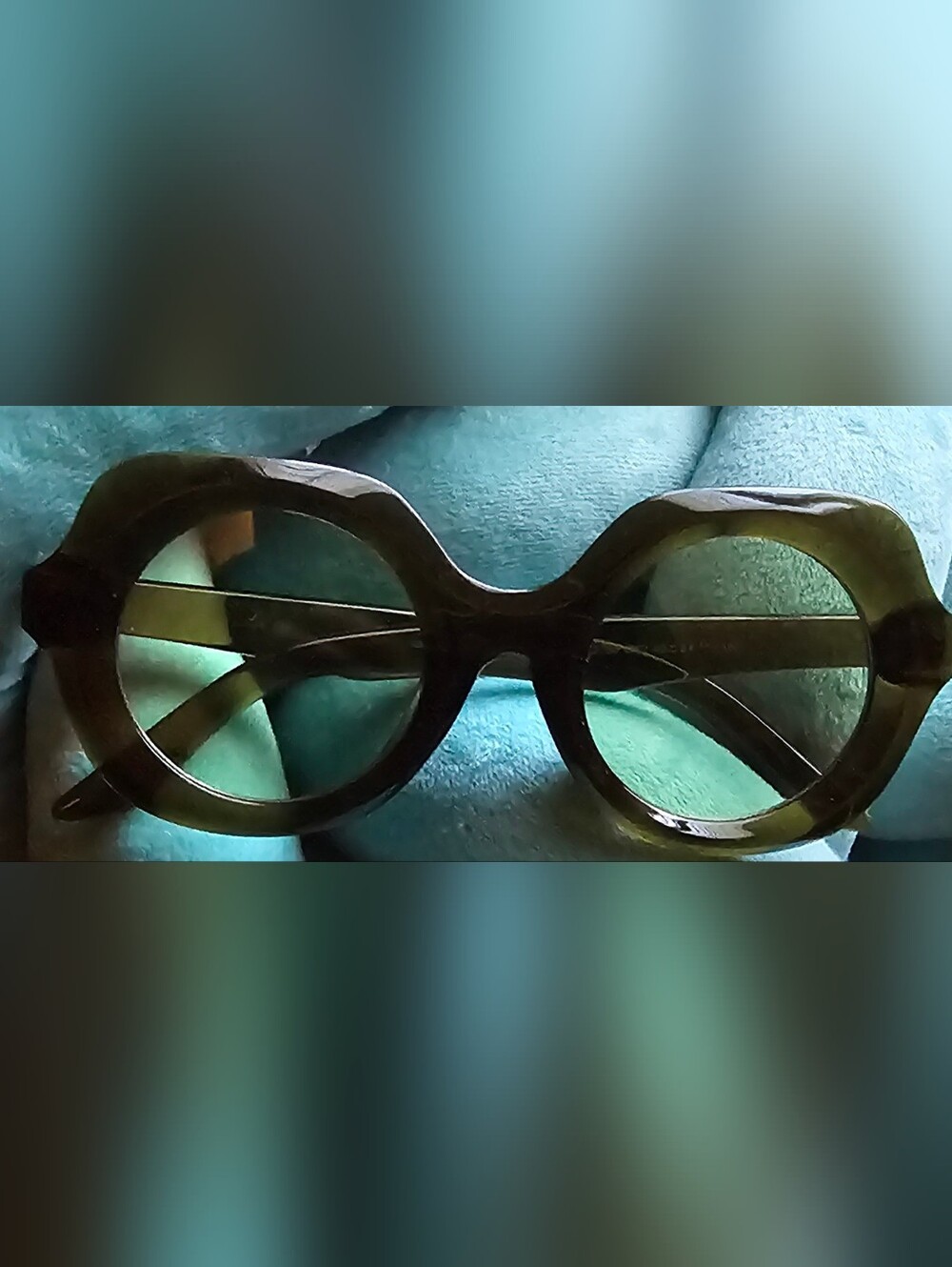 Black Round Eyeglasses with Teal Tint